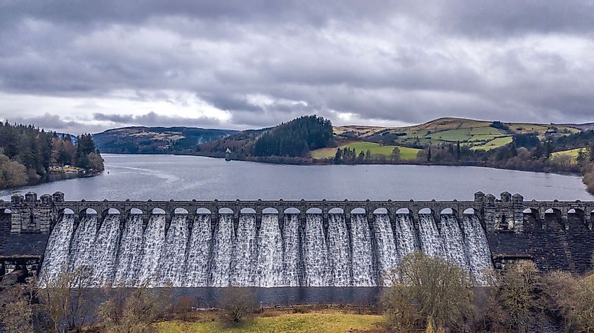 The overflowing Dam at Lake Vyrnwy