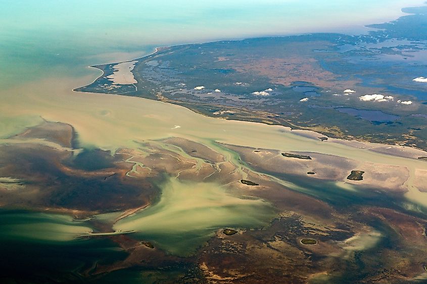 Aerial view of Everglades landscape from airlplane.