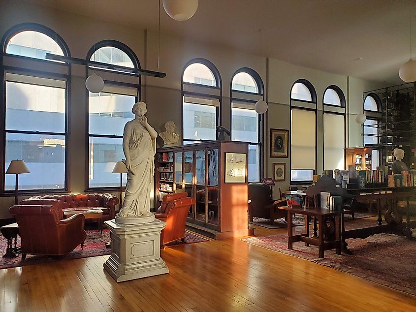 Photo Credit: WikimediaCommons. Silencia greets visitors in The Mercantile Library