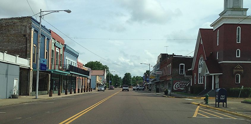 Looking south on Main Street in Water Valley, Mississippi.