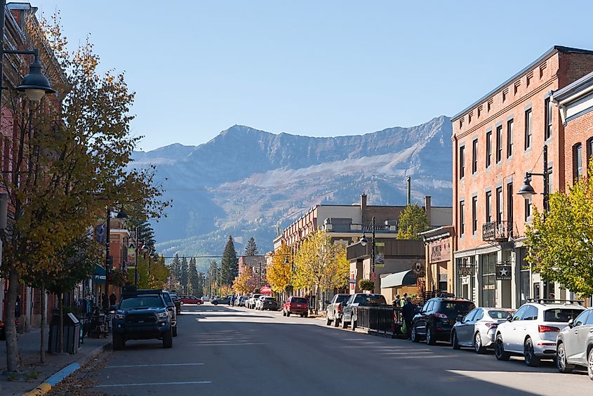 Fernie, Canada - October 8, 2025 - Downtown Fernie BC and Rockies.The streets of downtown Fernie, British Columbia, Canada. The Rocky Mountains in the background. 
