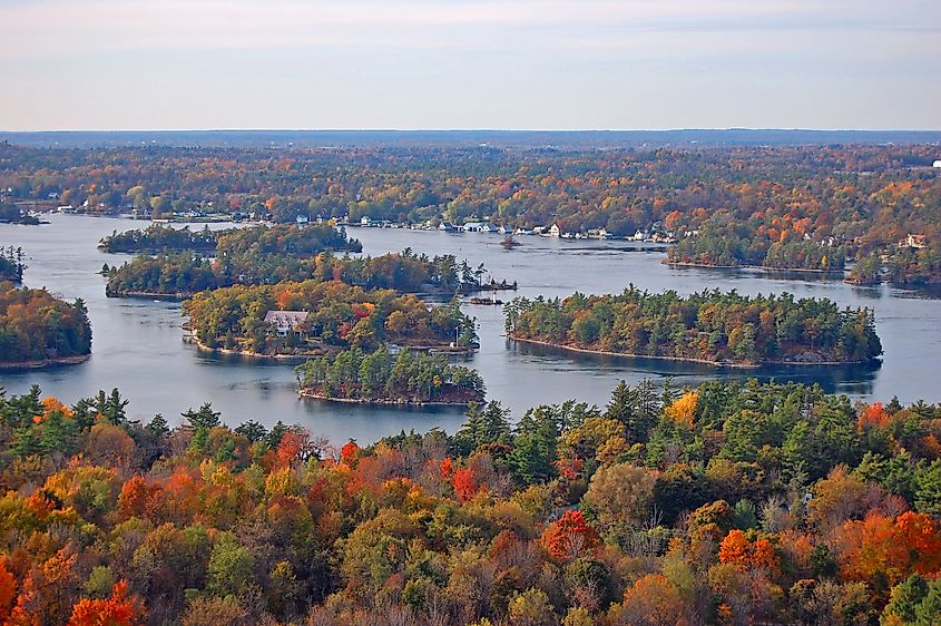 Aerial view of Thousand Islands National Park in fall