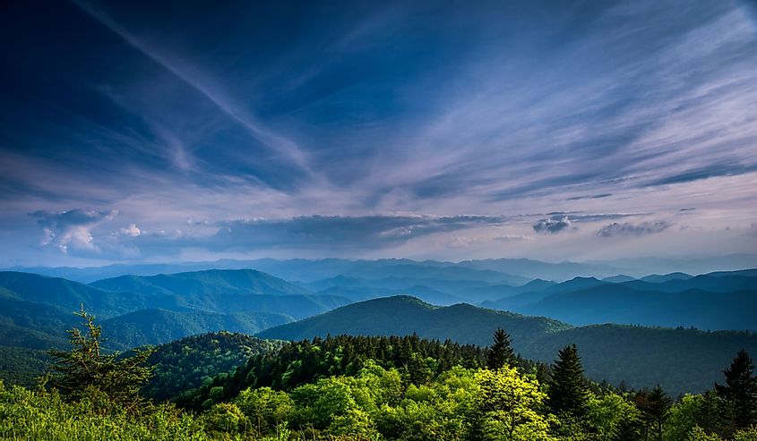 Blue Ridges of the Appalachian Mountains on the Blue Ridge Parkway near Asheville and Waynesville, North Carolina