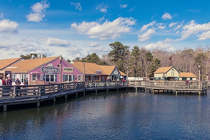 Stores along the waterfront in Smithville, New Jersey