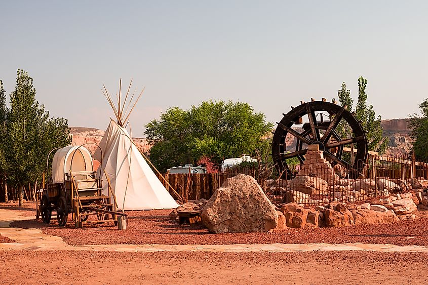 Reconstruction of utensils and patio of the Mormon pioneers of San Juan region in Bluff, Utah.