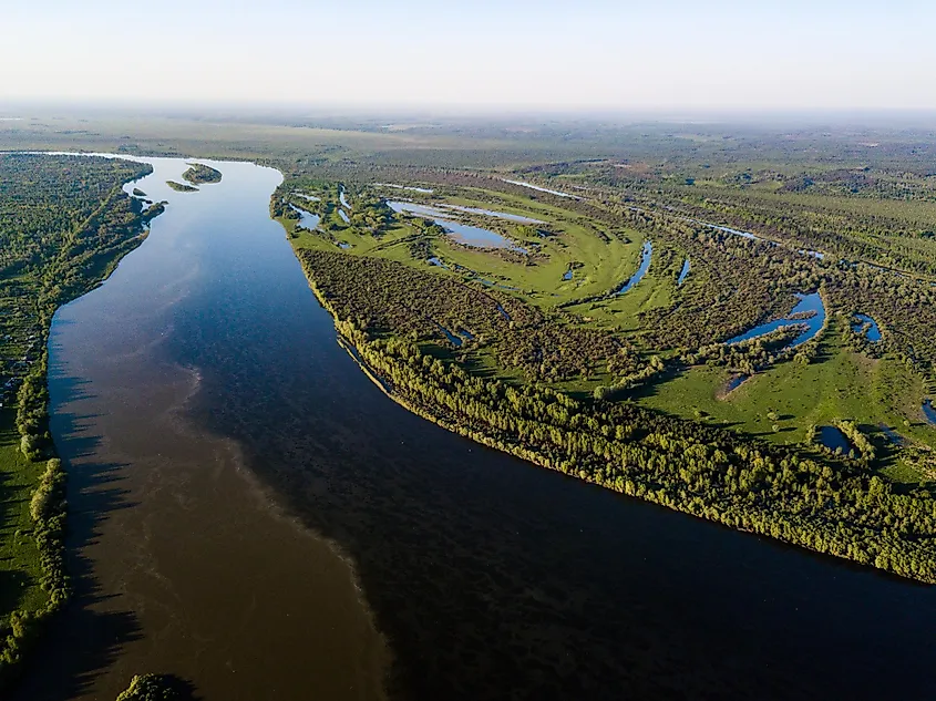 The Ob River as it flows through the Taiga in Siberia. 