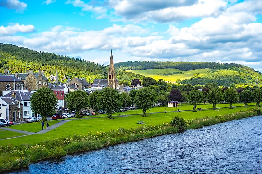 River Tweed flowing past Peebles, Scotland.