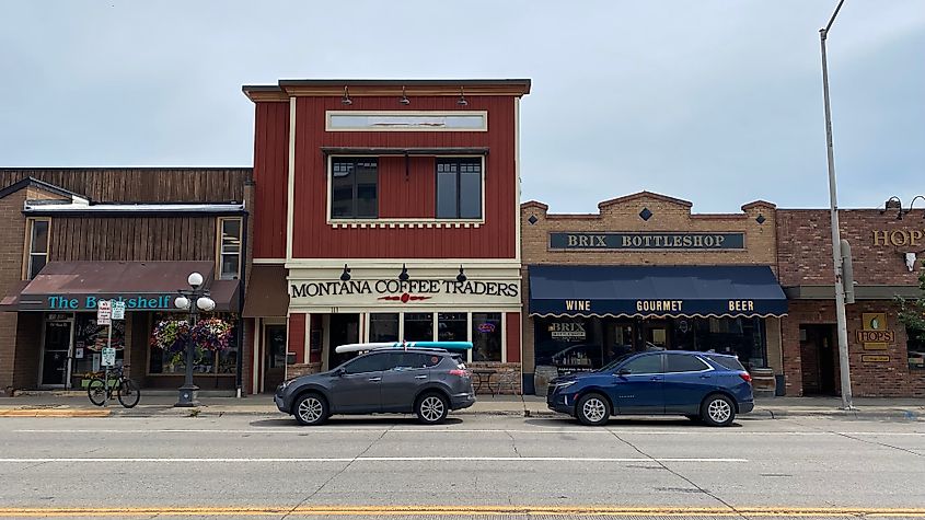 A cross-section of a bookstore, coffeeshop, and bottleshop in downtown Kalispell, MT.  