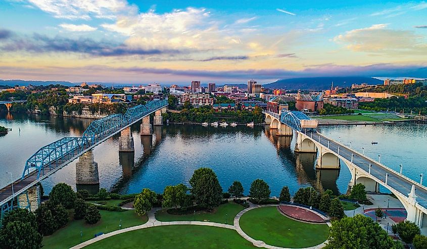 Aerial of Chattanooga Tennessee Skyline