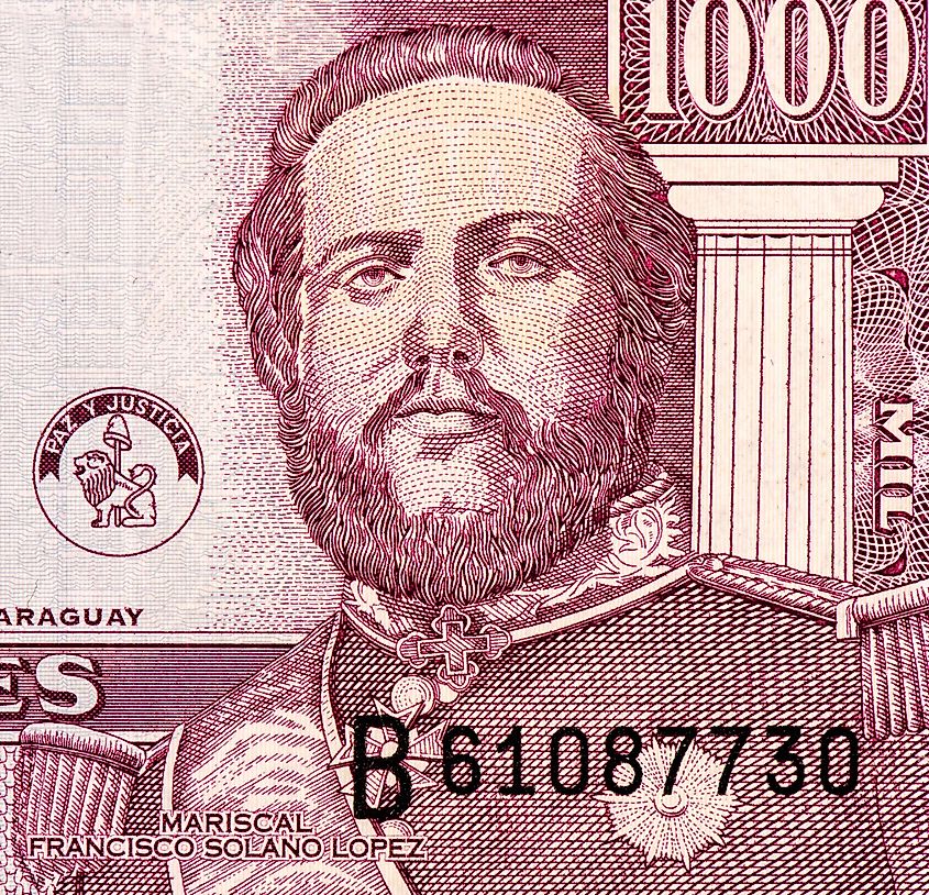 Mariscal Francisco Solano Lopez. Portrait from Paraguay 1000 Guaranies 2004 Banknotes.