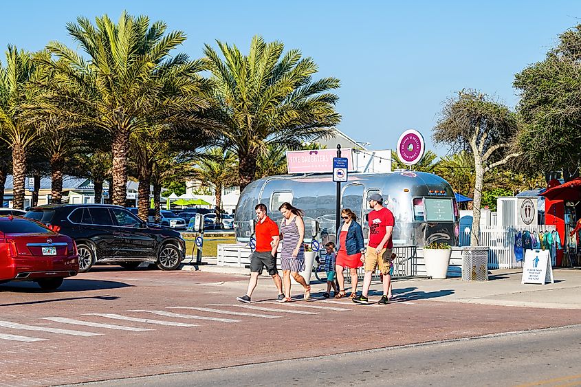 People walking around in downtown Seaside, Florida, via 