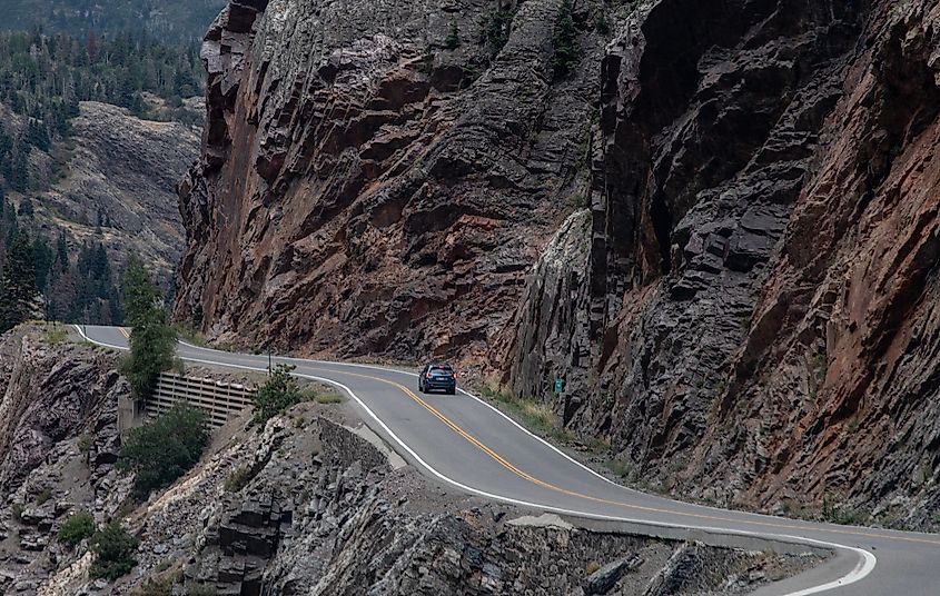 Million Dollar Highway weaves it's way on the road south of Ouray, Colorado