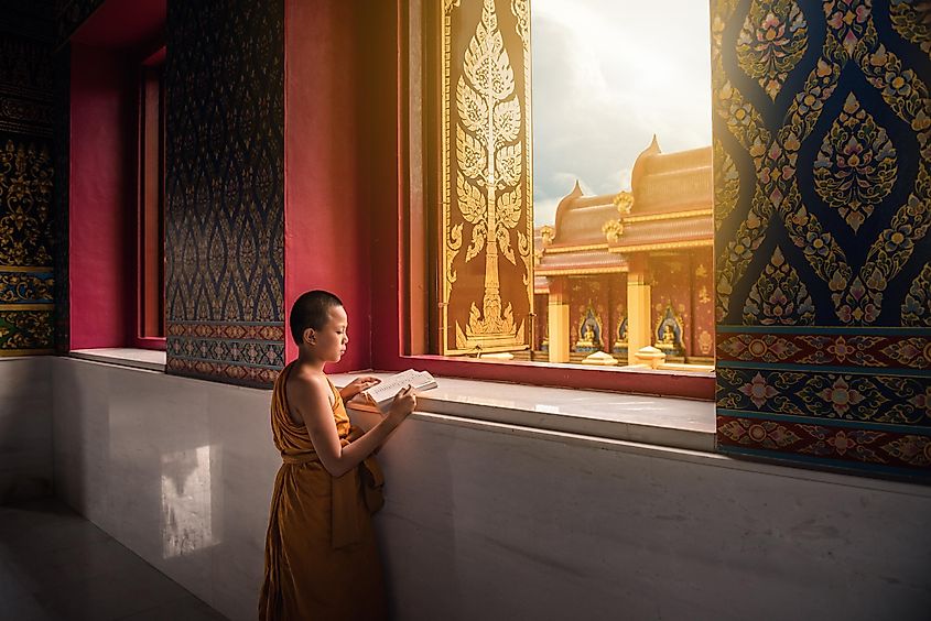 Buddhist monks reading scriptures