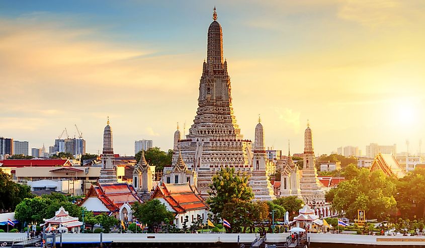 Wat Arun Temple at sunset in Bangkok Thailand