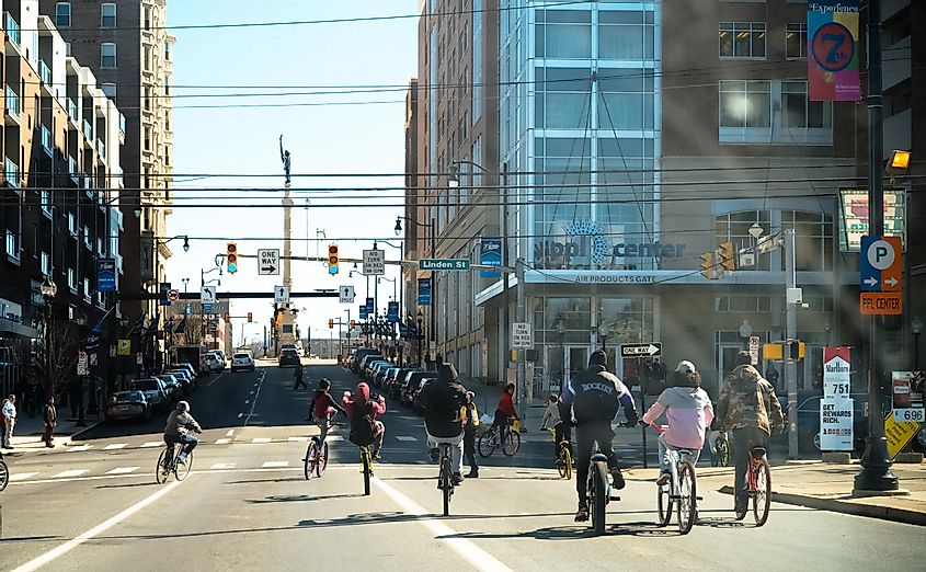 Bikers in downtown Allentown, Pennsylvania