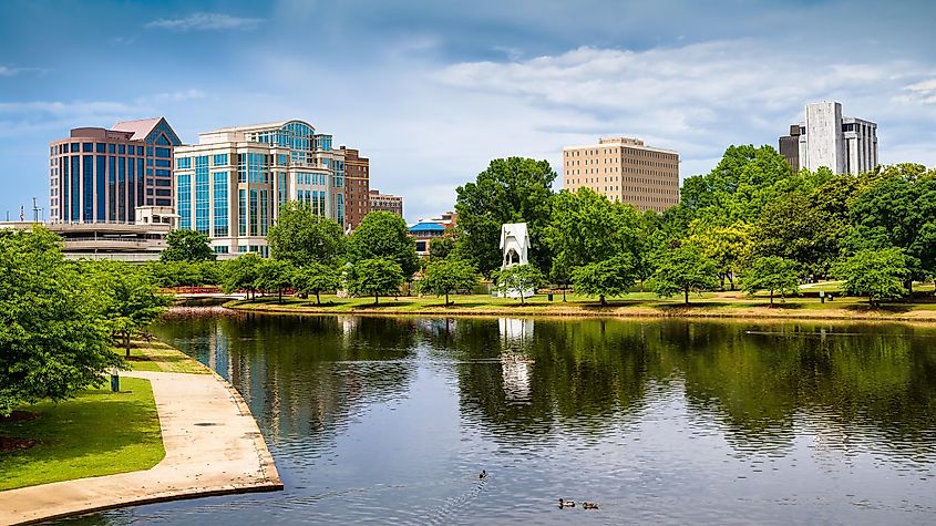 Downtown Huntsville, Alabama: View from the Big Spring Park.