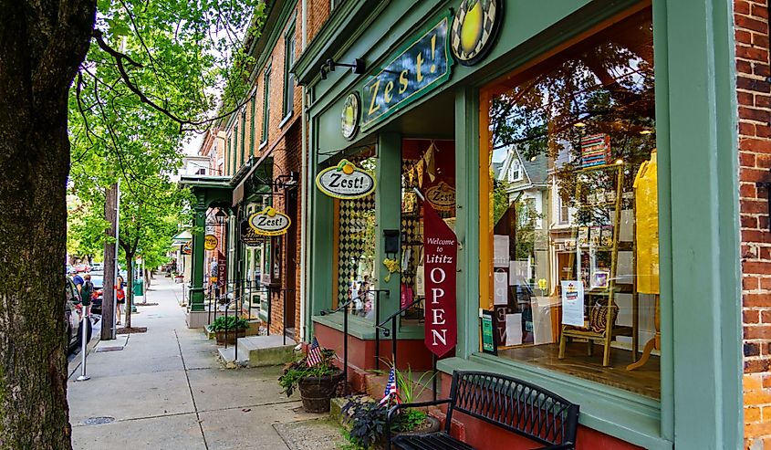 Named the Coolest small town in America, Lititz features small shops and restaurants in its downtown area.