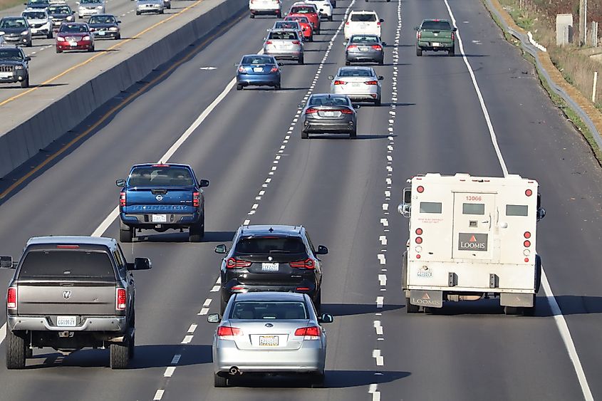 Everett, Washington: Cars Driving on I-5 Interstate Highway
