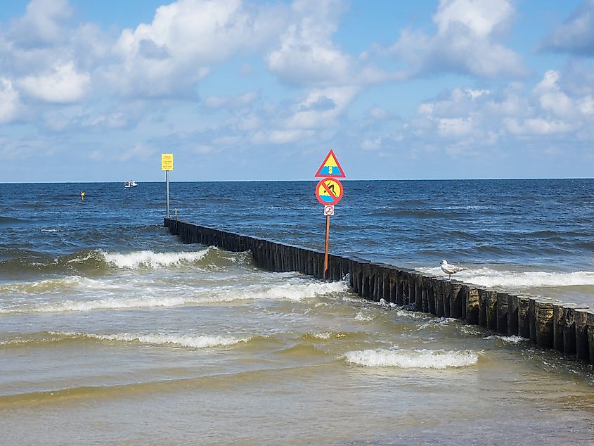 A breakwater built to protect a shoreline from longshore drift