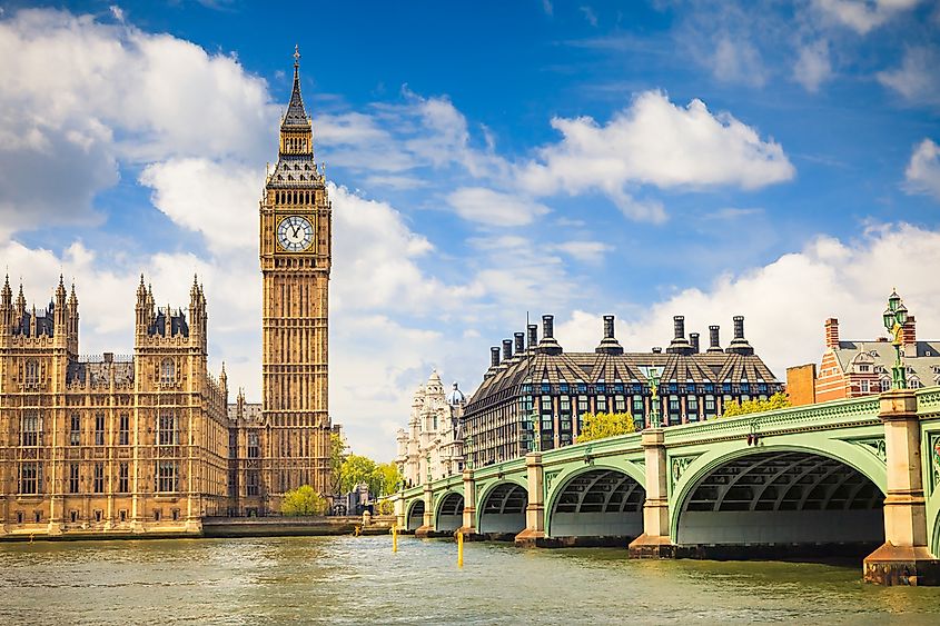 Elizabeth Tower (Big Ben) at the north end of the Palace of Westminster in London.