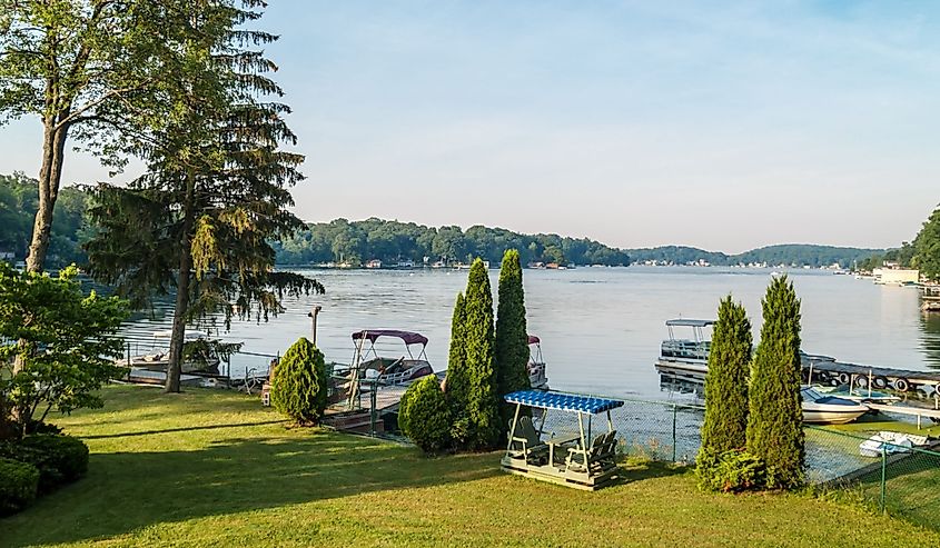A scenic view of Lake Hopatcong, New Jersey.