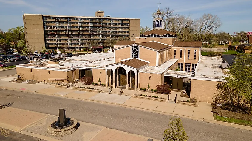 Saint Sarkis Armenian Apostolic Church, community center and tower in Dearborn, Michigan