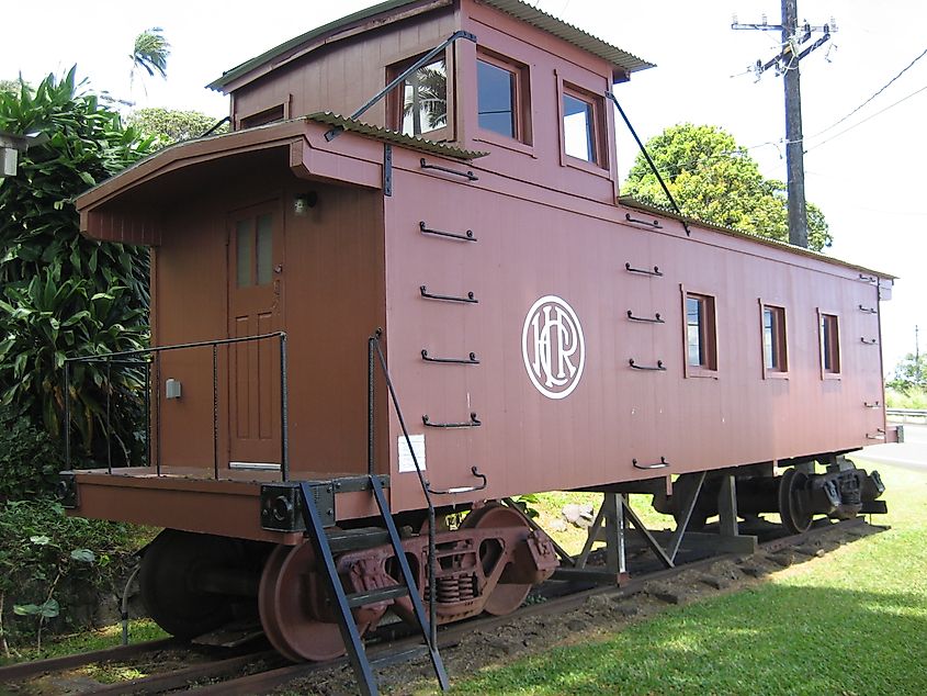 A caboose on display at the Laupahoehoe Train Museum in Hawaii