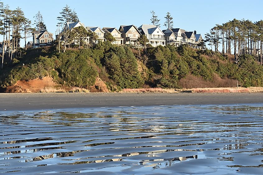 The beautiful coastline with coastal homes in Seabrook, Washington