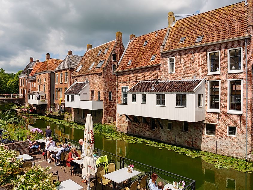 Damsterdiep canal in old town of Appingedam, Groningen
