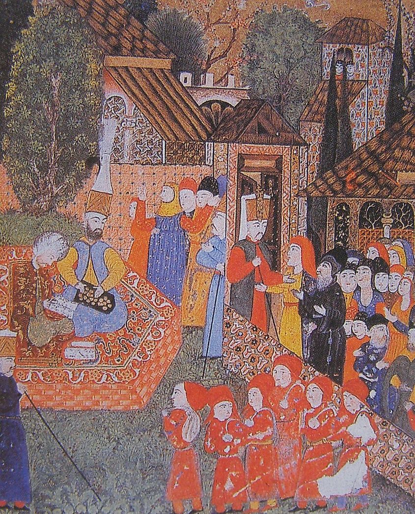 Ottoman soldiers enlisting Hungarian boys through the devşirme system during the reign of Sultan Suleyman I