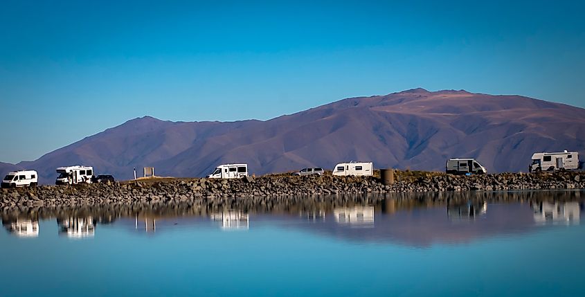 Camping at Lake Pukaki in Twizel, New Zealand.
