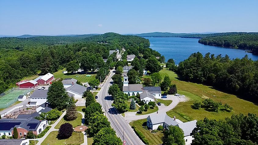 Aerial view of Casco Village, Maine