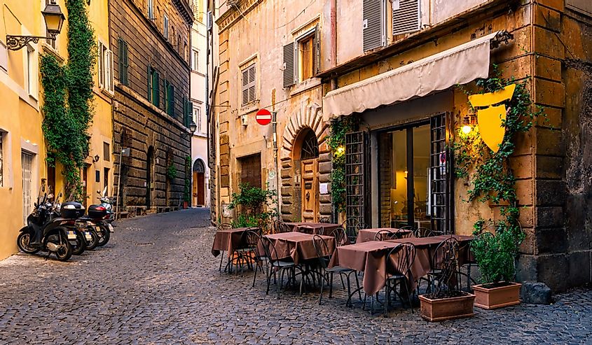 View of old cozy street in Rome, Italy. Architecture and landmark of Rome.