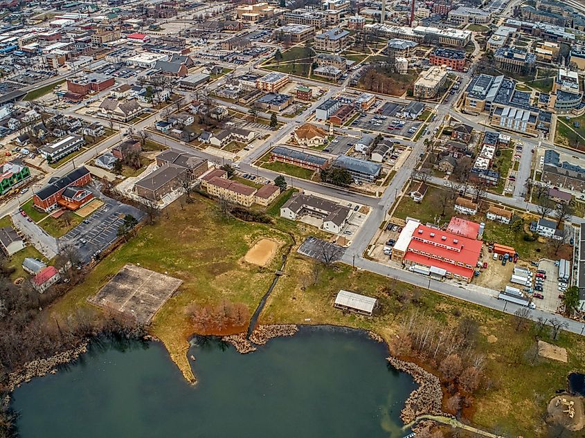 Aerial view of the small town of Rolla, Missouri.