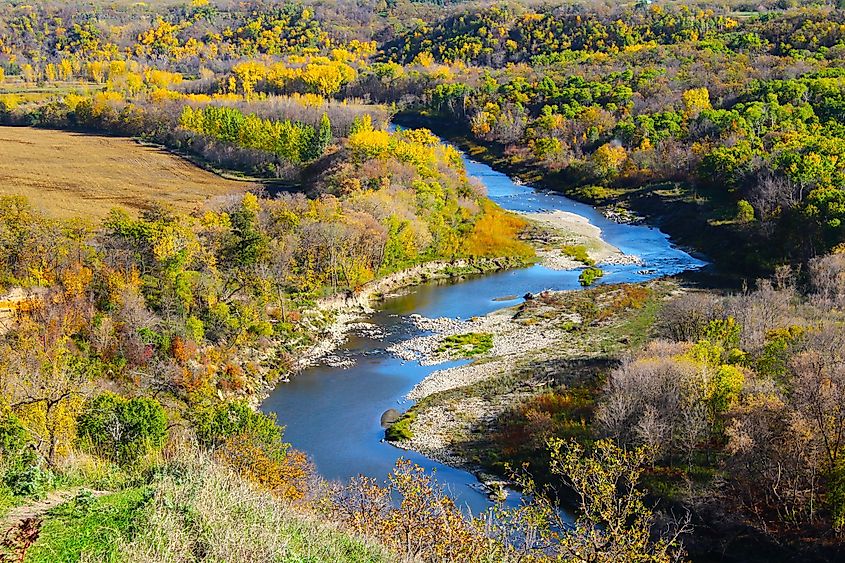 Aerial view of the Pembina Gorge in North Dakota
