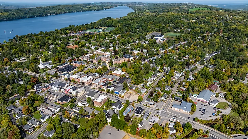 Aerial photo of Cazenovia Lake in the Town of Cazenovia, Madison County, New York