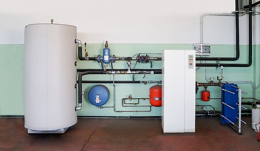 Geothermal heat pump for heating in the boiler room