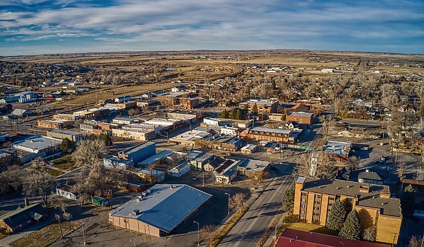 Aerial View of Douglas, Wyoming in Winter