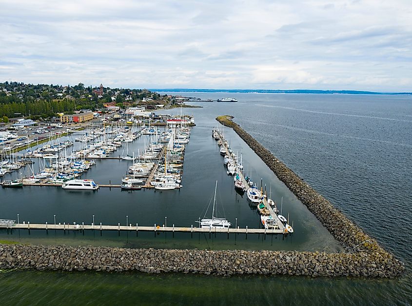 Aerial view of the marina of Port Townsend, Washington