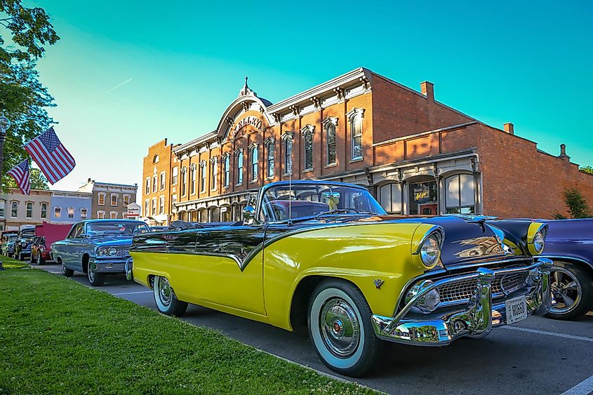 Classic Cars meet on the town square for cruisers night, via Keith J Finks / Shutterstock.com