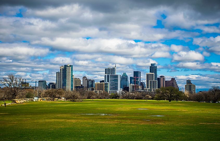 A view of the Austin skyline from Zilker Park
