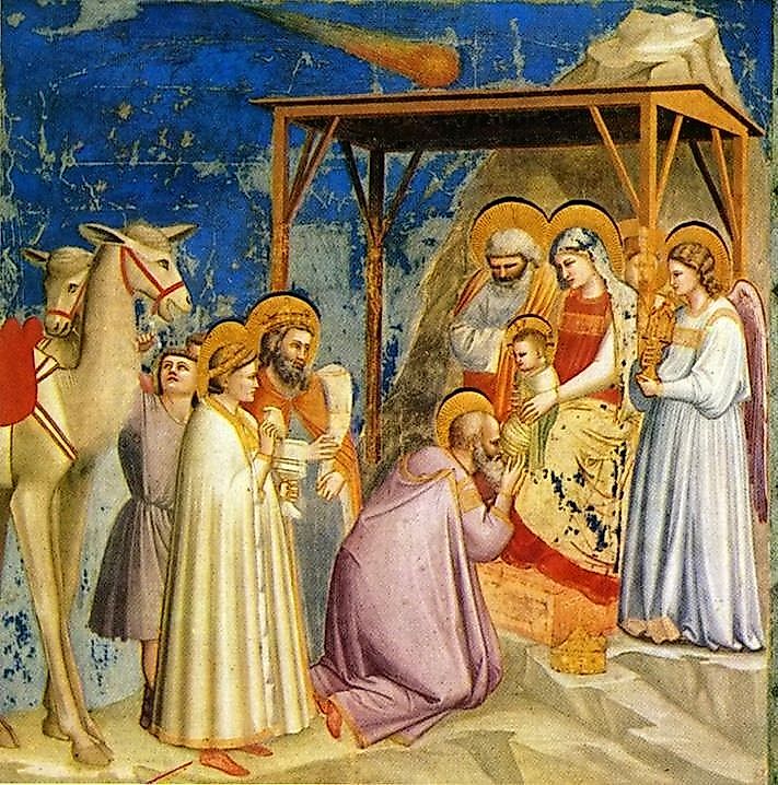 The Adoration of the Magi by Giotto di Bondone, depicting a comet above the manger.