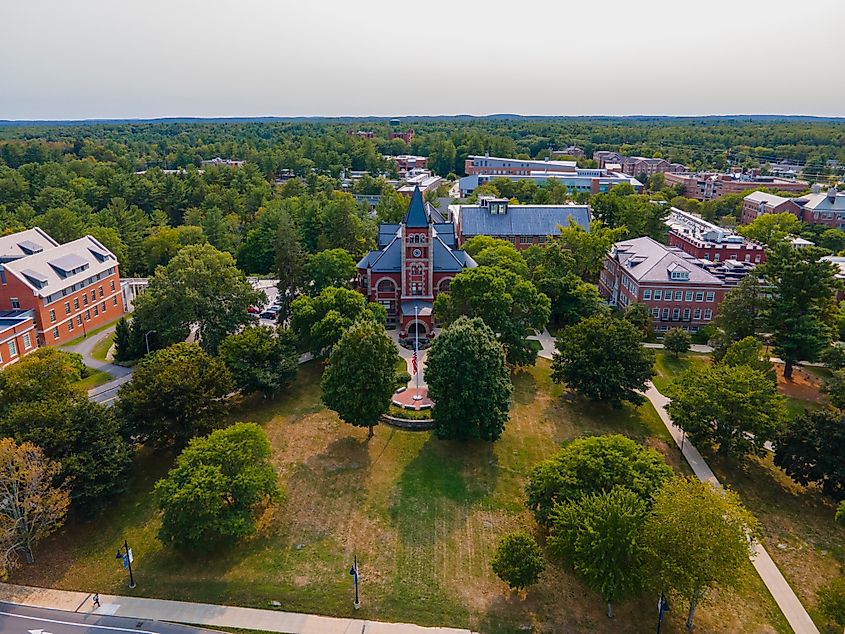 Aerial view of the University of New Hampshire in Durham, New Hampshire.