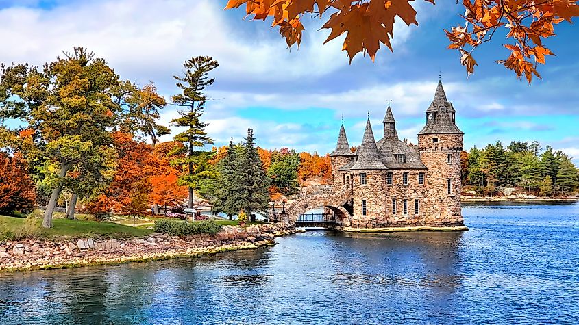 Boldt Castle on Heart Island near Alexandria Bay, along the Thousand Islands portion of the Massena-to-Sackets Harbor route.