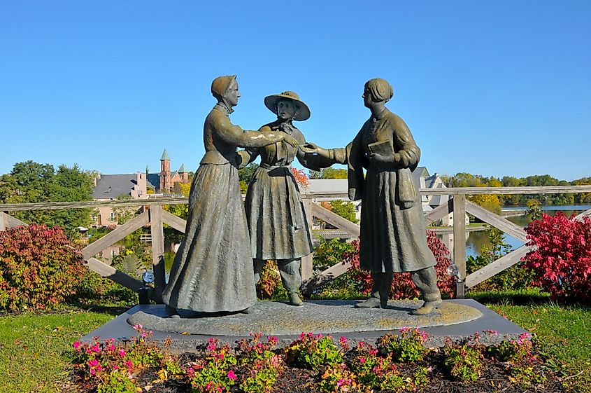 Statue of Susan B. Anthony, Amelia Bloomer, and Elizabeth Cady Stanton in Seneca Falls, New York.