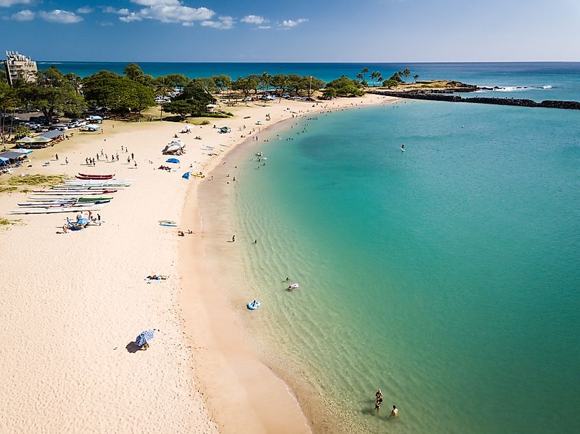 Beautiful aerial image of Pokai Bay beach park