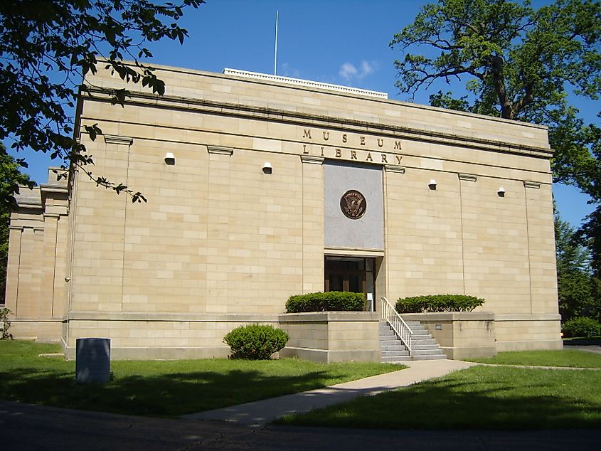 Photo Credit: WikimediaCommons. Front of the Rutherford B. Hayes Presidential Library, built in 1916 on the grounds of Spiegel Grove in Fremont, Ohio, United States.