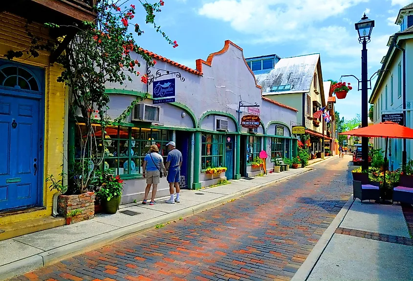 Aviles Street shopping district in the Historic St. Augustine, Florida.