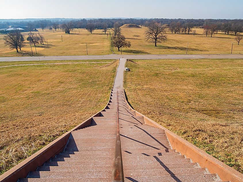 Sunny view of the Cahokia Mounds State Historic Site in Illinois.