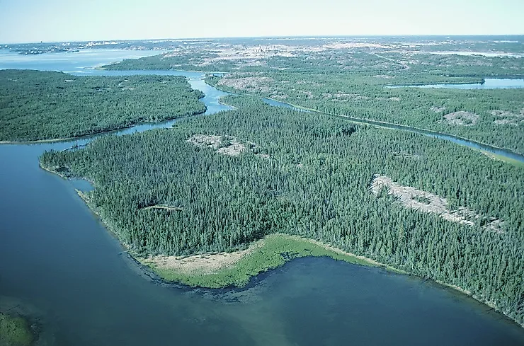 Bird's eye view of Great Slave Lake in the summertime.